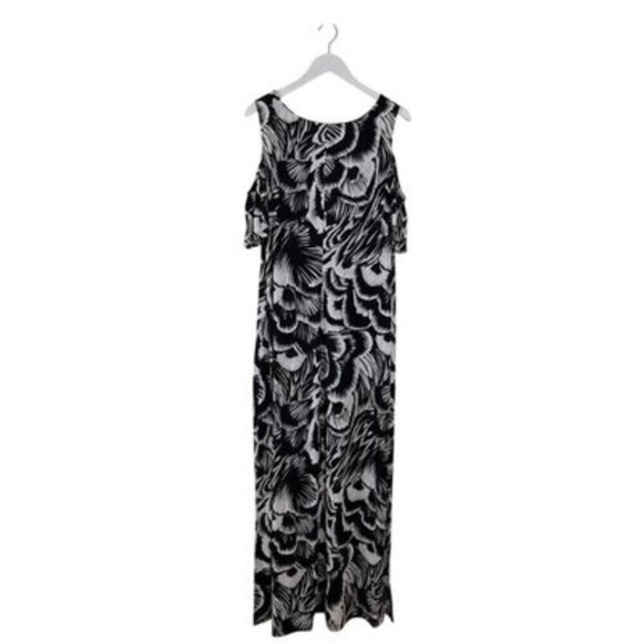 Connected Apparel Women's Black/White Cold Shoulder Midi Dress Plus Size 18W NEW - Picture 3 of 3
